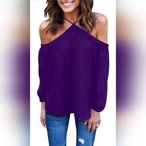 Women's Spaghetti Halter, Off The Shoulder Blouse - Long Sleeve Top